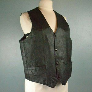 Silver Bike Black Leather Biker Vest Motorcycle Vest Men's Size Medium - EUC!